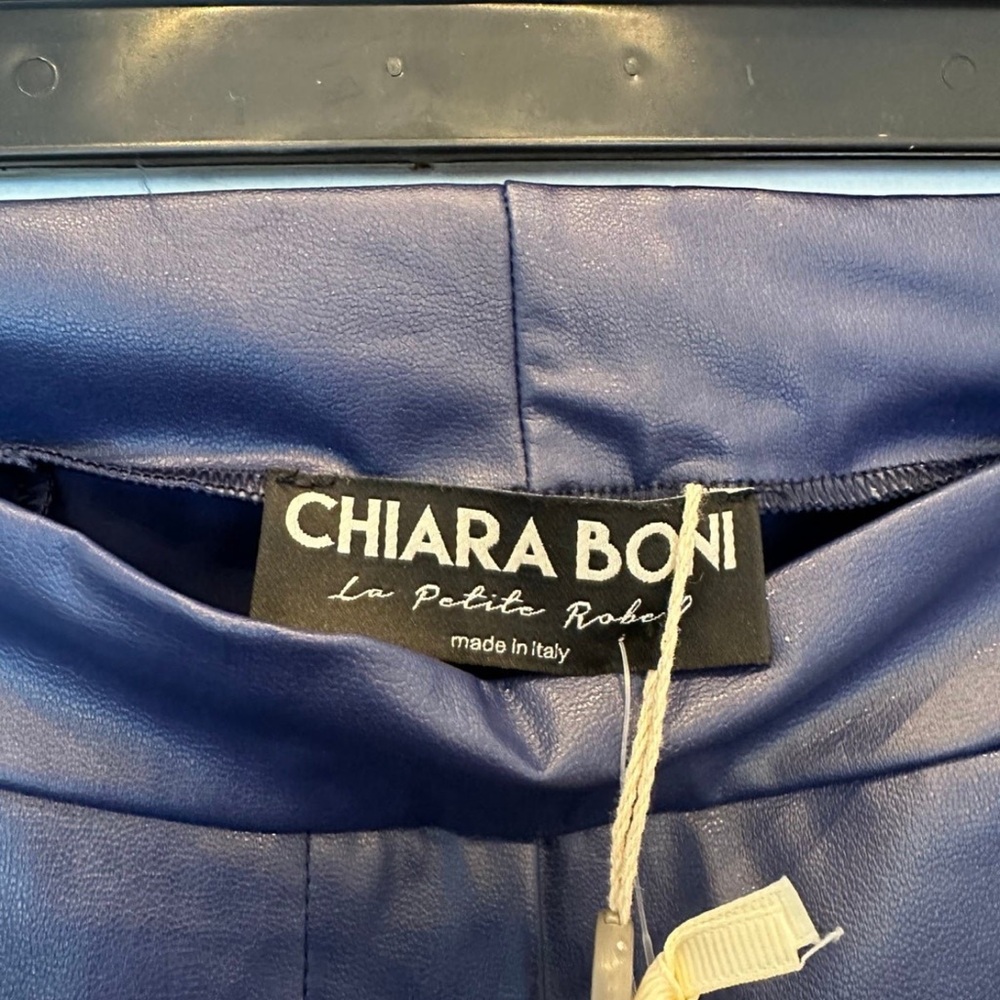 Chiara Boni La Petite Robe Faux Leather Blue Navy pants women's size 6 BNWT - Picture 3 of 8